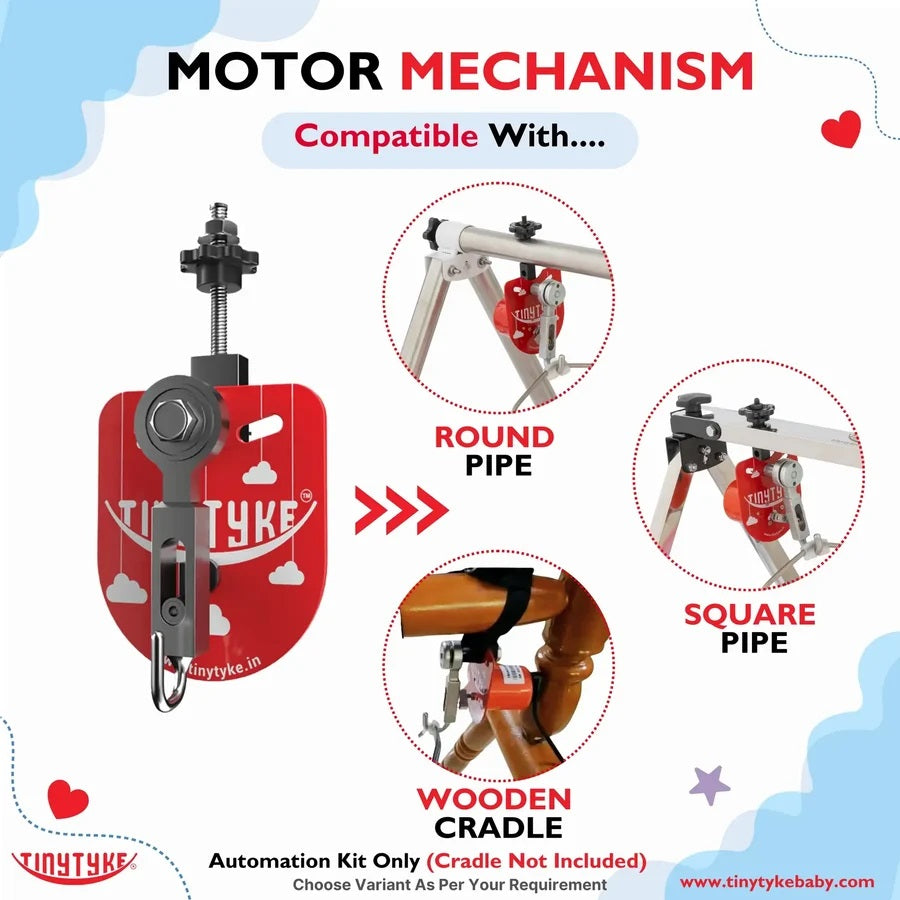 Automatic Baby Cradle Swing Kit for Traditional Jhula | Heavy-Duty Metal, Adjustable Speed, Shock-Proof – 20kg Load, Made in India Red (only Automation kit )(Cradle not Included)