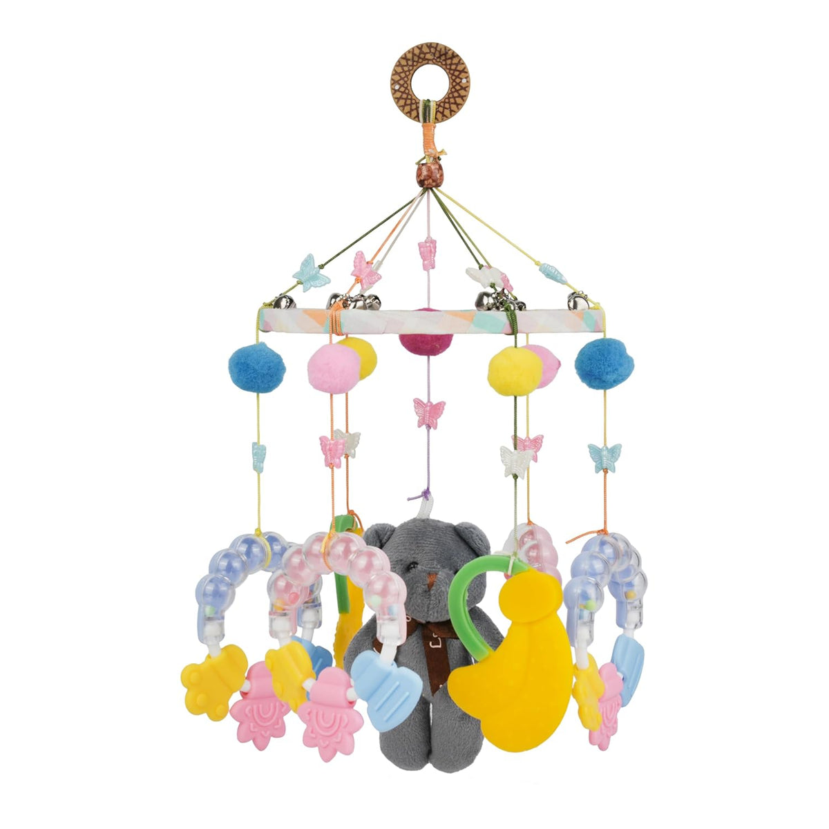 Baby Crib Musical Hanging Toy | Colorful Plush Bear & Butterfly Mobile for Newborns | Rotating Music Bell, Nursery Decor (Multicolor)