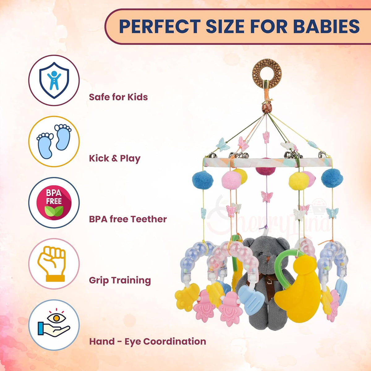 Baby Crib Musical Hanging Toy | Colorful Plush Bear & Butterfly Mobile for Newborns | Rotating Music Bell, Nursery Decor (Multicolor)