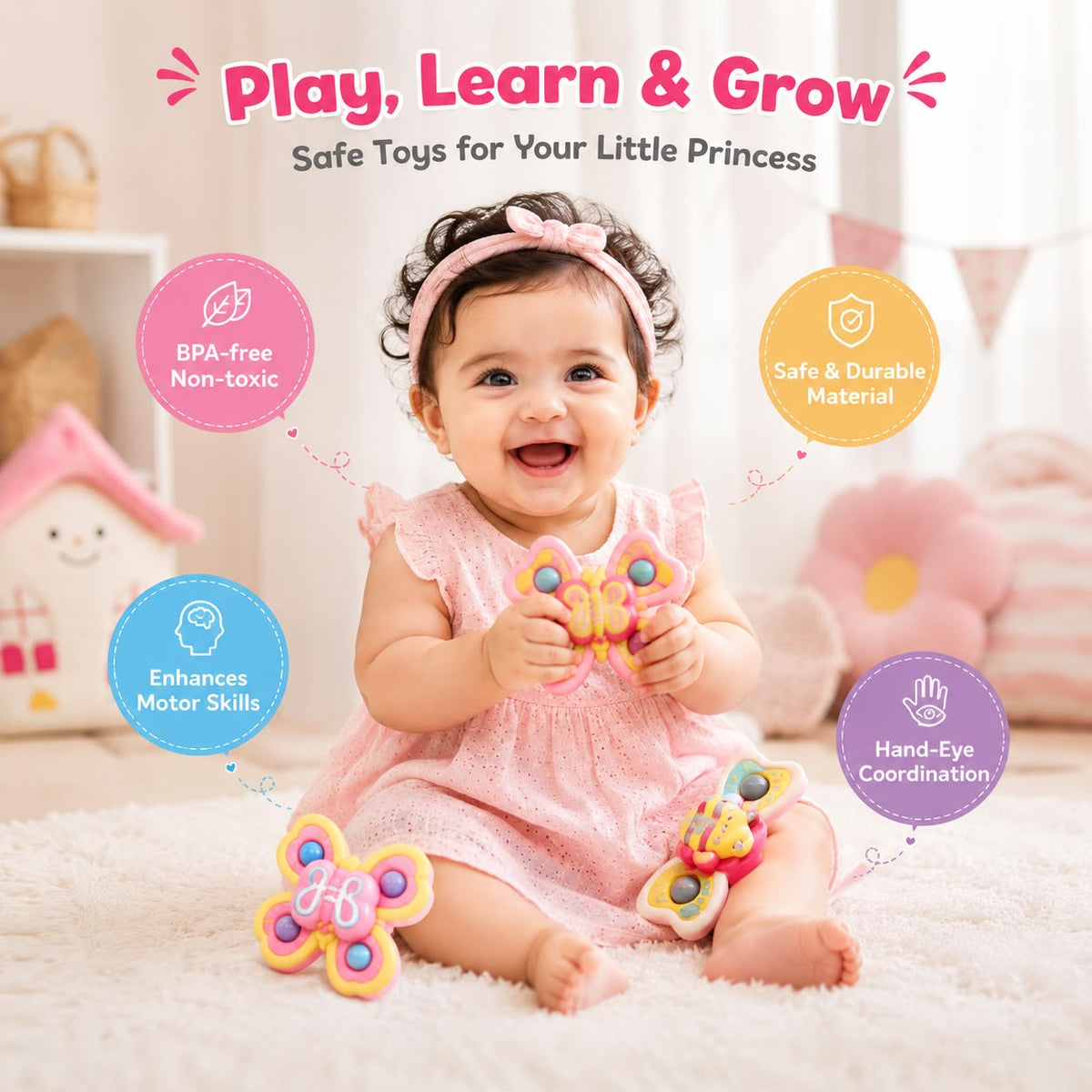 🤍 Tiny Twirls & Happy Smiles – Premium 3-Piece Baby Spinner Set