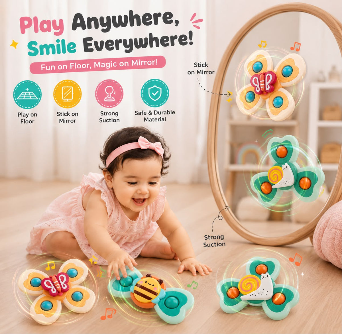 🤍 Tiny Twirls & Happy Smiles – Premium 3-Piece Baby Spinner Set